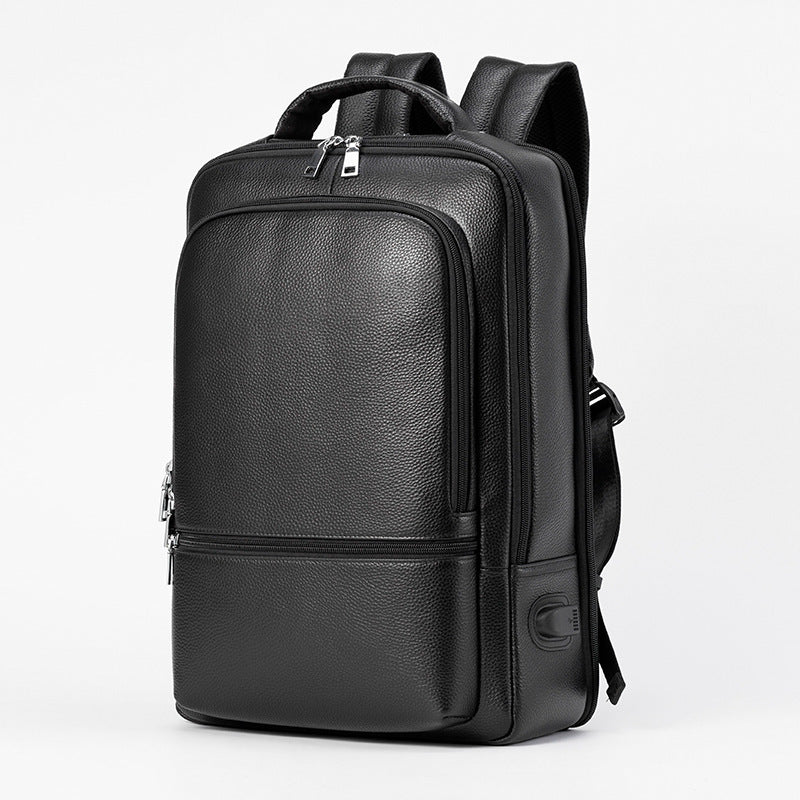 Memphis III USB Black Leather Backpack