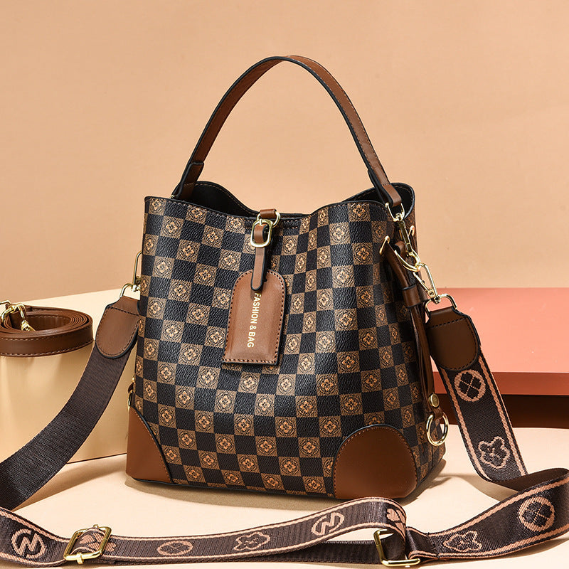 Synthetic Leather Chessboard Tote Bag