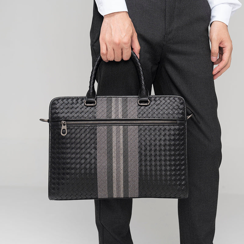 PU Leather Hand-Woven Briefcase